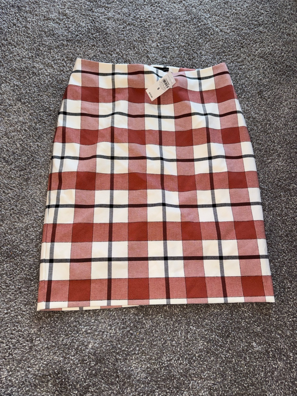 Ann Taylor Plaid Red and White Midi Skirt- Size 6